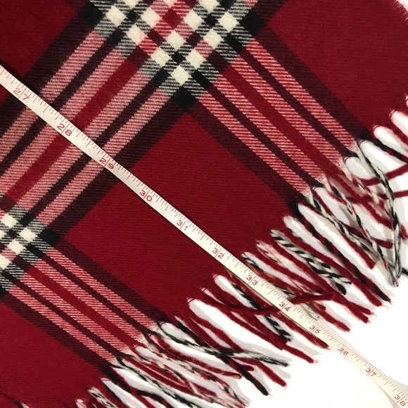 Red Tartan Plaid Fringed Wool like Scarf - Picture 3 of 7